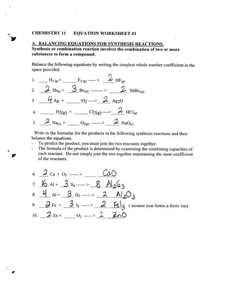 There are a range of worksheets covering the following concepts 49 Balancing Chemical Equations Worksheets with Answers