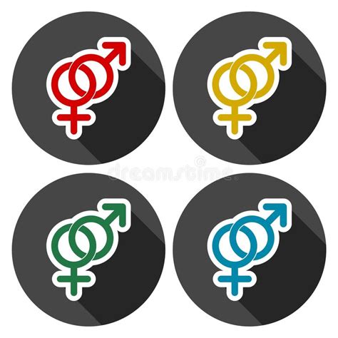 Male And Female Sex Symbol Set With Long Shadow Stock Vector