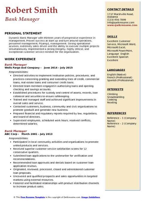 Our resume contains predefined paragraph styles — styles save various formatting attributes and make it a see how to set a print bleed to learn more. Bank Manager Resume Samples | QwikResume