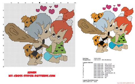 The Flintstones Bamm Bamm Rubble Kisses Pebbles Flintstone Cross Stitch