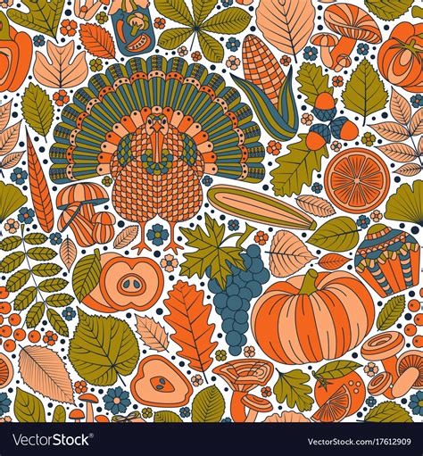 Thanksgiving Day Seamless Pattern Various Vector Image