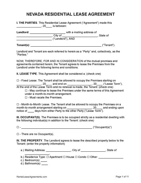 A contract whereby, for a consideration, usually termed rent, one who is entitled to the possession of real property transfers such rights to another for life, for a right given for a consideration to purchase or lease a property upon specified terms within a specified time; Free Nevada Residential Lease Agreement | PDF - MS Word ...