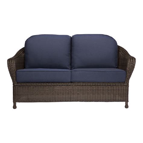 Allen Roth Mcaden Wicker Outdoor Loveseat With Cushion And Blue Steel Frame