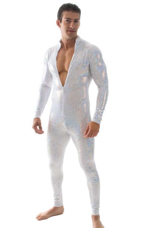 Full Bodysuit Suit For Men In White Shattered Glass