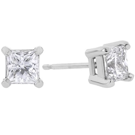 Princess Cut Diamond Stud Earrings In White Gold Approx Cttw