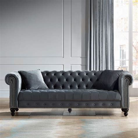 Tufted back, grey liveditor sofas & couches : Light Gray Velvet Tufted Sofa Gray Tufted Sofa ...