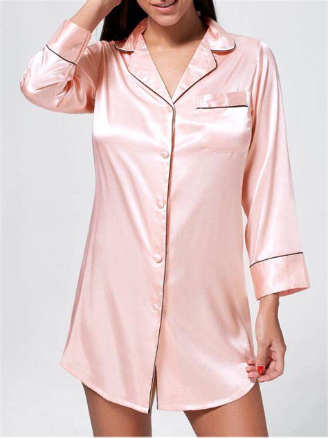 25 Off 2021 Satin Pajama Shirt Dress In Pink Zaful