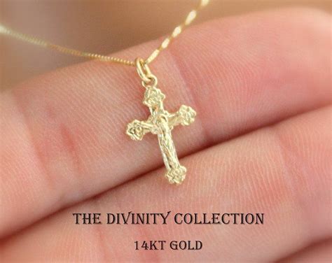 14kt Solid Gold Cross Necklace Women Simple Small Charm Etsy Gold