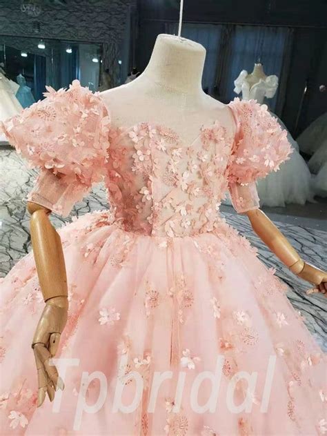 Kids Wedding Dress Pink Flower Girl Ball Gown Formal Dress