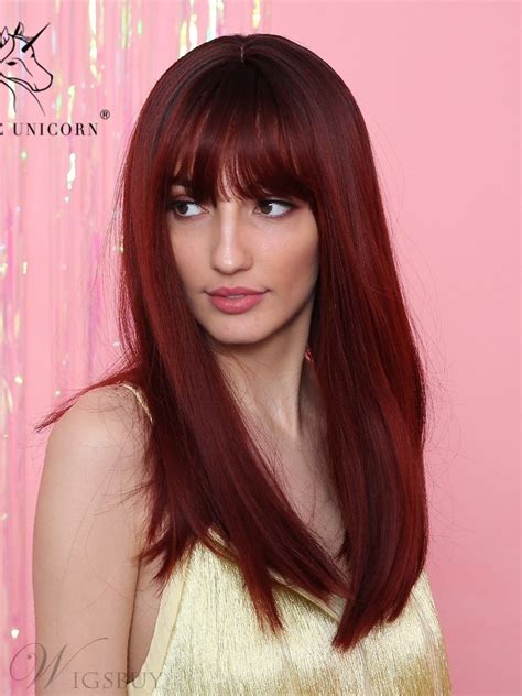 Long Synthetic Hair Straight Wig With Bangs 20 Inches ...