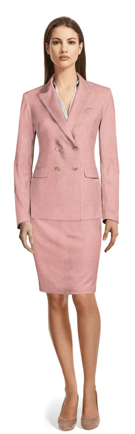 Light Pink Double Breasted Herringbone Tweed Skirt Suit Sumissura