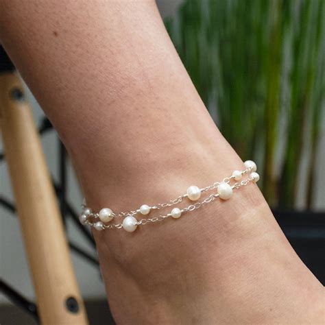 Pearl Anklet White Freshwater Pearl Wire Wrapped Double Etsy