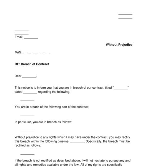 Breach Of Contract Notice Sample Template