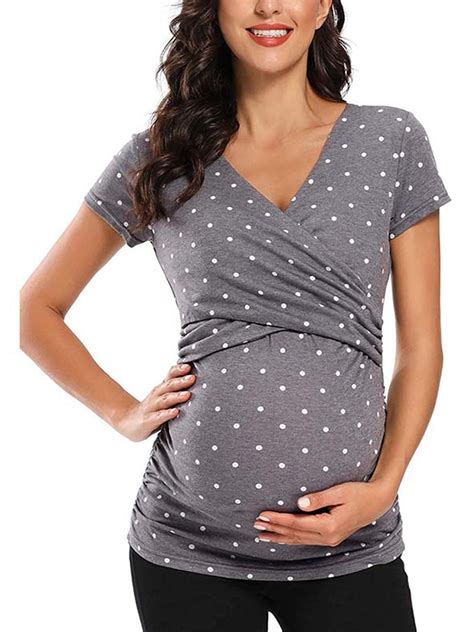 Wodstyle Women Maternity V Neck Short Sleeve T Shirt Pregnant Tunic