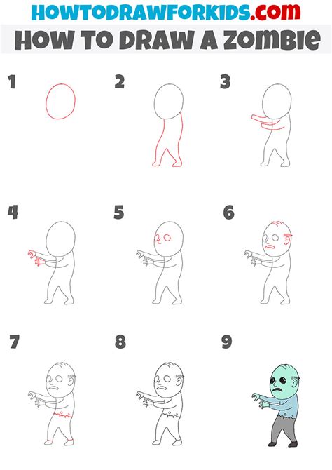 How To Draw A Zombie Easy Drawing Tutorial For Kids