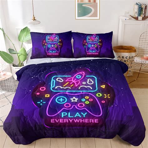 Blessliving Cartoon Rocket Comforter Sets Purple Comforter Sets Twin