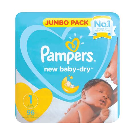 Pampers New Baby Dry Jumbo Pack Size 1 96 Nappies Med365