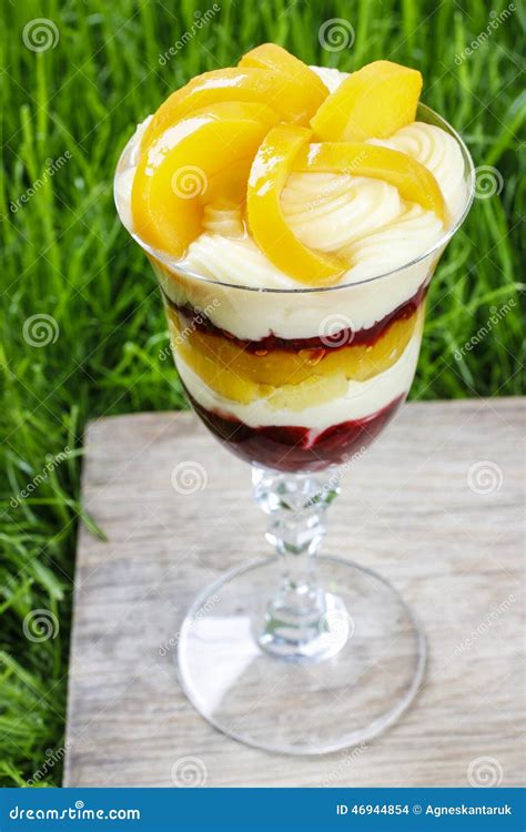 Layer Fruit Dessert With Whipped Cream Topping Stock Photo Image Of