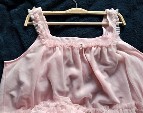 Vintage 1960s Double Layer Pink Nylon Babydoll Nightie Nightdress Etsy