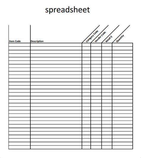 Printable Blank Spreadsheet Printout