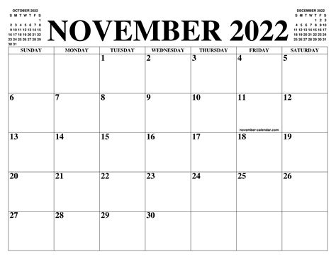 November 2022 2023 Calendar Of The Month Free Printable November