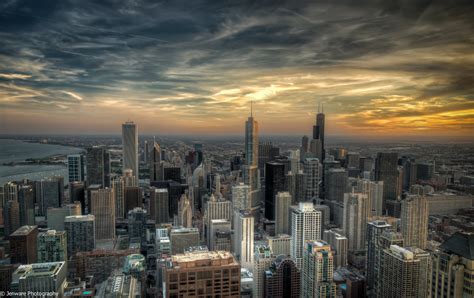 Wallpaper City Sunset Chicago Color Skyline Night Landscape