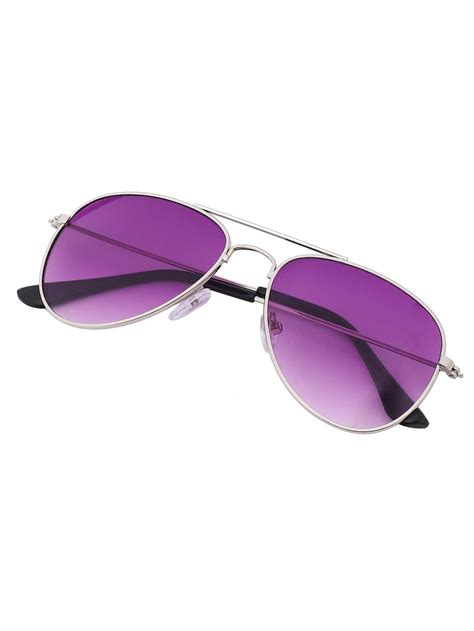 Metal Frame Double Bridge Purple Lens Aviator Sunglasses Shein Sheinside