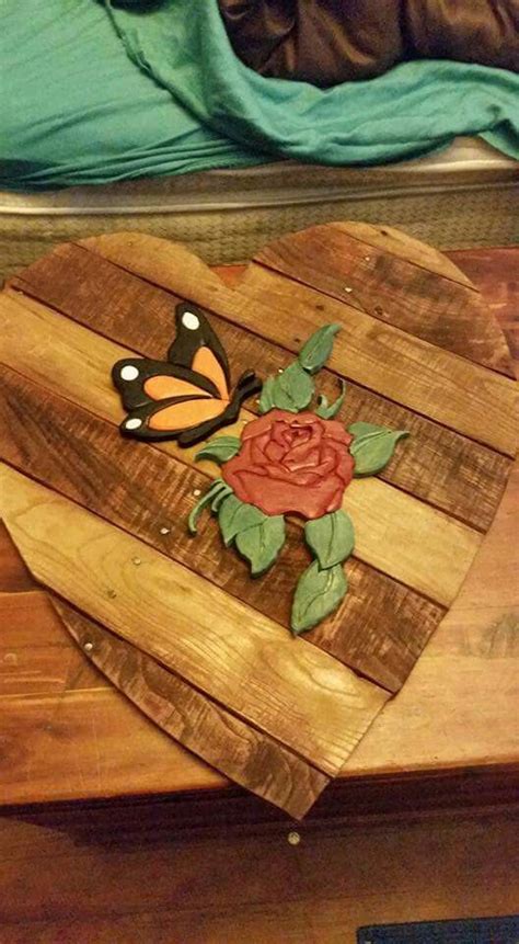 Rose And Butterfly Wood Intarsia Intarsia Wood Butterfly