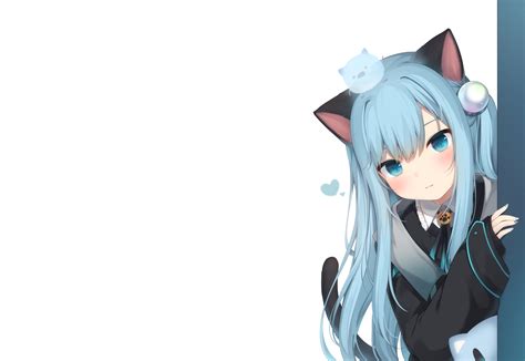 Download 1366x768 Cute Anime Girl Loli Animal Ears Aqua Hair Hiding