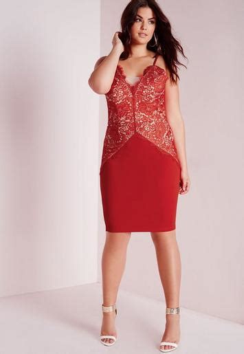 Plus Size Lace Strappy Dress Red Missguided