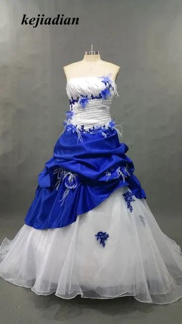 Königsblau Und Weiß Gothic Brautkleider Ballkleid Satin Robe De Mariage