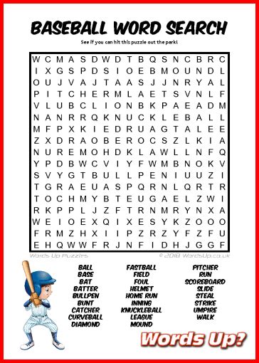 Words Up Baseball Word Search