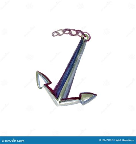 Watercolor Illustration Of An Anchor Isolated On A White Background