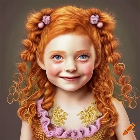 adorable illustration of smiling ginger haired dressed girls on craiyon