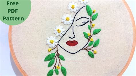 Nature Inspired Face Embroidery Portrait Line Art Embroidery Girl