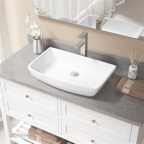 Mrdirect Vitreous China Rectangular Vessel Bathroom Sink With Faucet