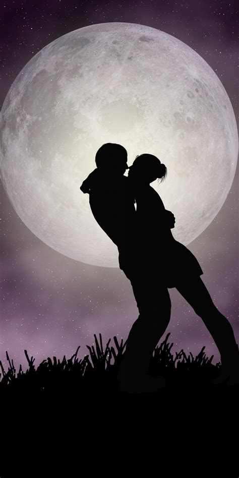 Download Moon Romantic Night Couple Silhouette Art 1080x2160 Wallpaper Honor 7x Honor 9