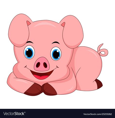 Cute Pig Cartoon Isolated On White Background Ve
