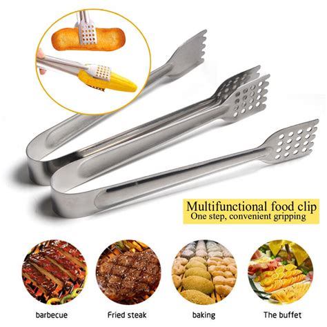18cm Stainless Steel Bbq Tongs Silicone Cover Handle Kitchen Hole Tongs Lock Design Barbecue