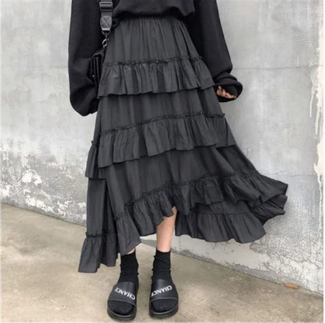 Midi Long Skirts Womens Maxi Skirt Goth Lolita Summer High Etsy