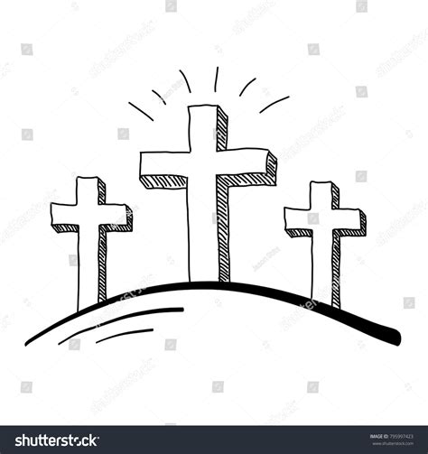 Easter Three Crosses Doodle Vector Stock Vector Royalty Free