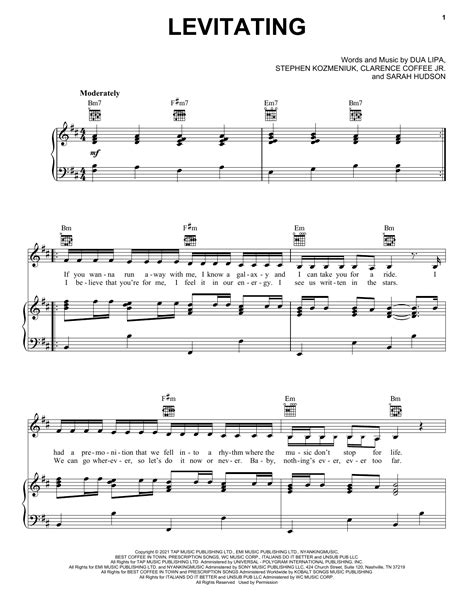 Dua Lipa Levitating Sheet Music Chords And Lyrics Download Printable Pop Pdf Score 510225