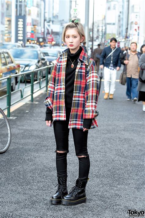 Plaid Shirt Ripped Skinny Jeans Dr Martens Boots Unif Backpack In