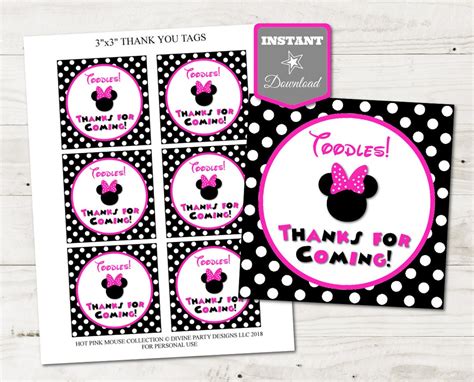 Instant Download Hot Pink Mouse 3x3 Thanks For Coming Favor Tags Hot