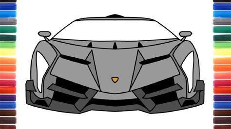How To Draw Lamborghini Veneno Roadster Front View Super Cars Drawing