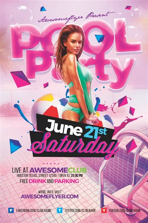 Summer Pool Party Flyer Template For Summer And Beach Parties