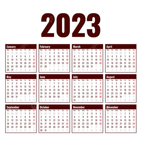 تقويم عام 2023 البسيط تقويم 2023 التقويم الشهري Png وملف Psd للتحميل