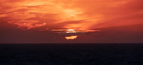 Dramatic Colorful Sunset Sky Over North Atlantic Ocean Abstract Red