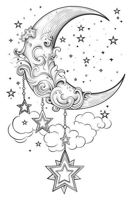 Moon And Stars Coloring Page For Adults Зумипик