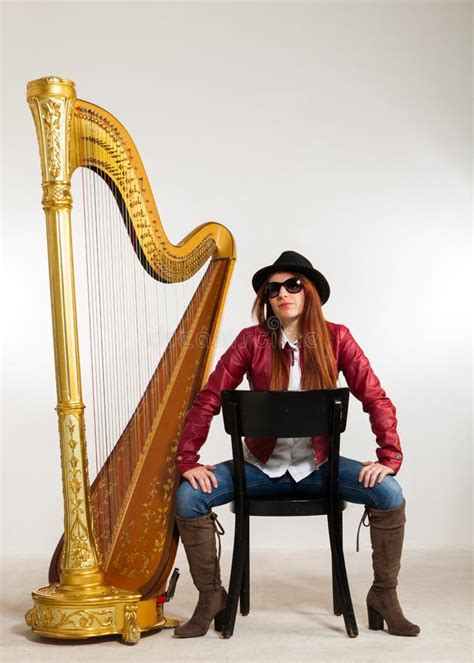 Woman With Musical Instrument Stock Image Image Of Harp Instrument